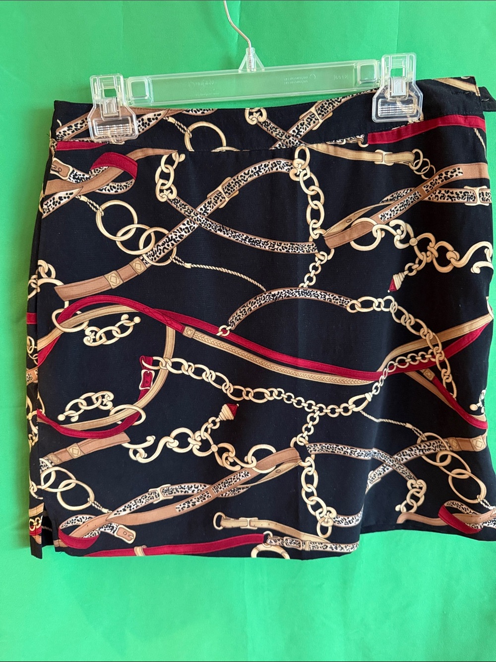 EP Pro Black Bridle Chain-Print Stretch Mini Skort with Red & Tan Accents